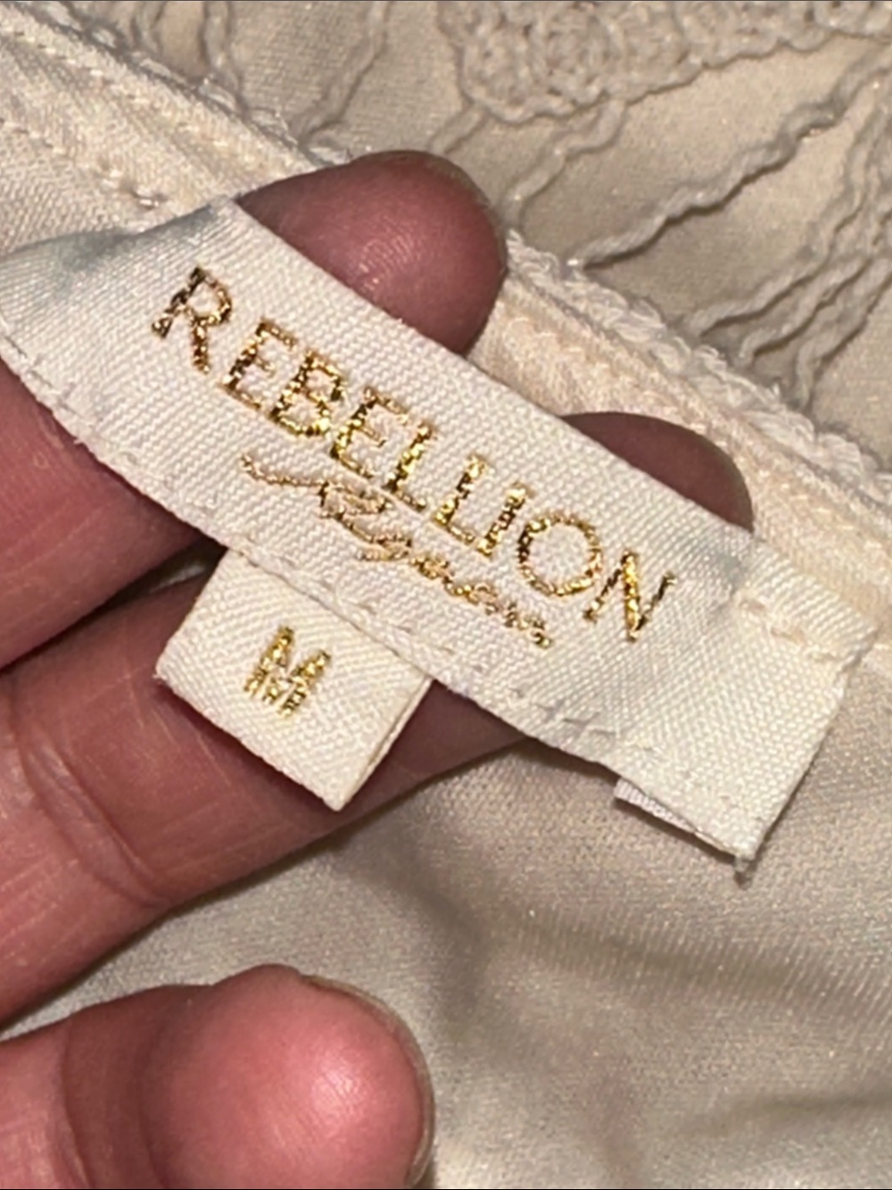 Rebellion Cream Crochet Midi Dress with V-Neck - Picture 4 of 10